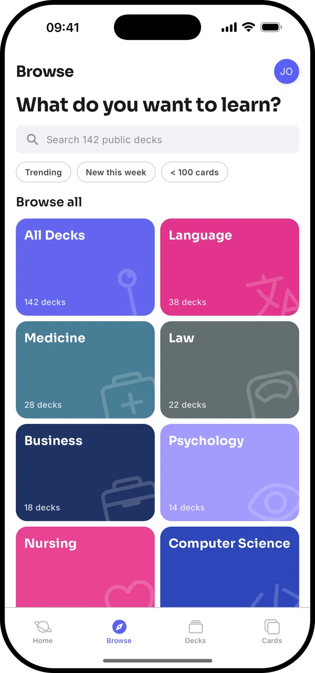 Browsing community decks by category